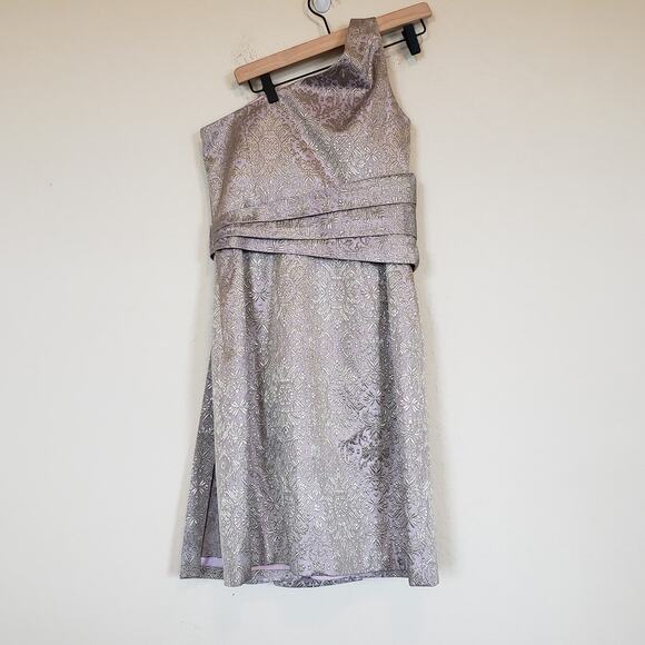 Kay Unger Purple Jacquard One Shoulder Dress Women's 6 Wedding Guest Dinner - Picture 2 of 9